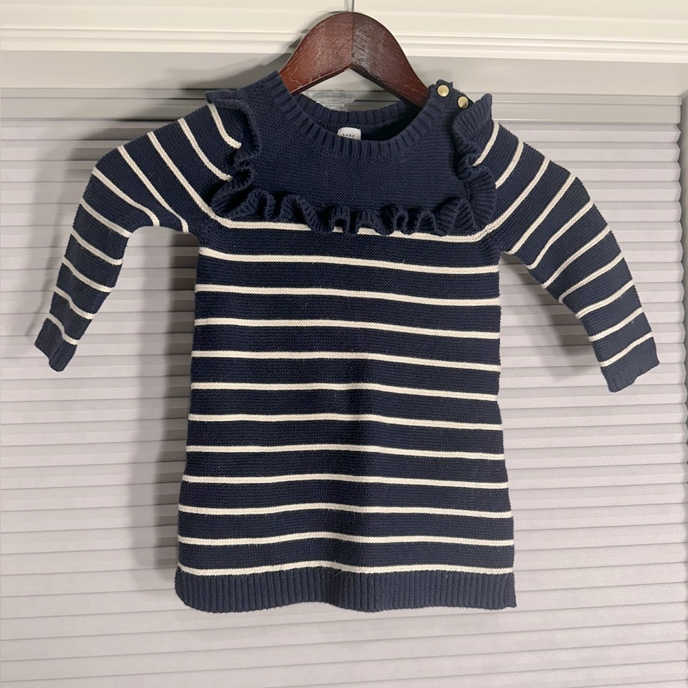 Baby Gap navy and white striped sweater dress H-21